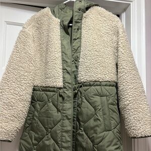 Olive Green and Cream Sherpa-Lined Jacket